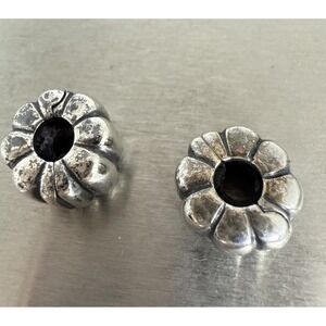 SET of 2 - PANDORA 925 Sterling Silver Ribbed Lock Clip Bead Bracelet Charms